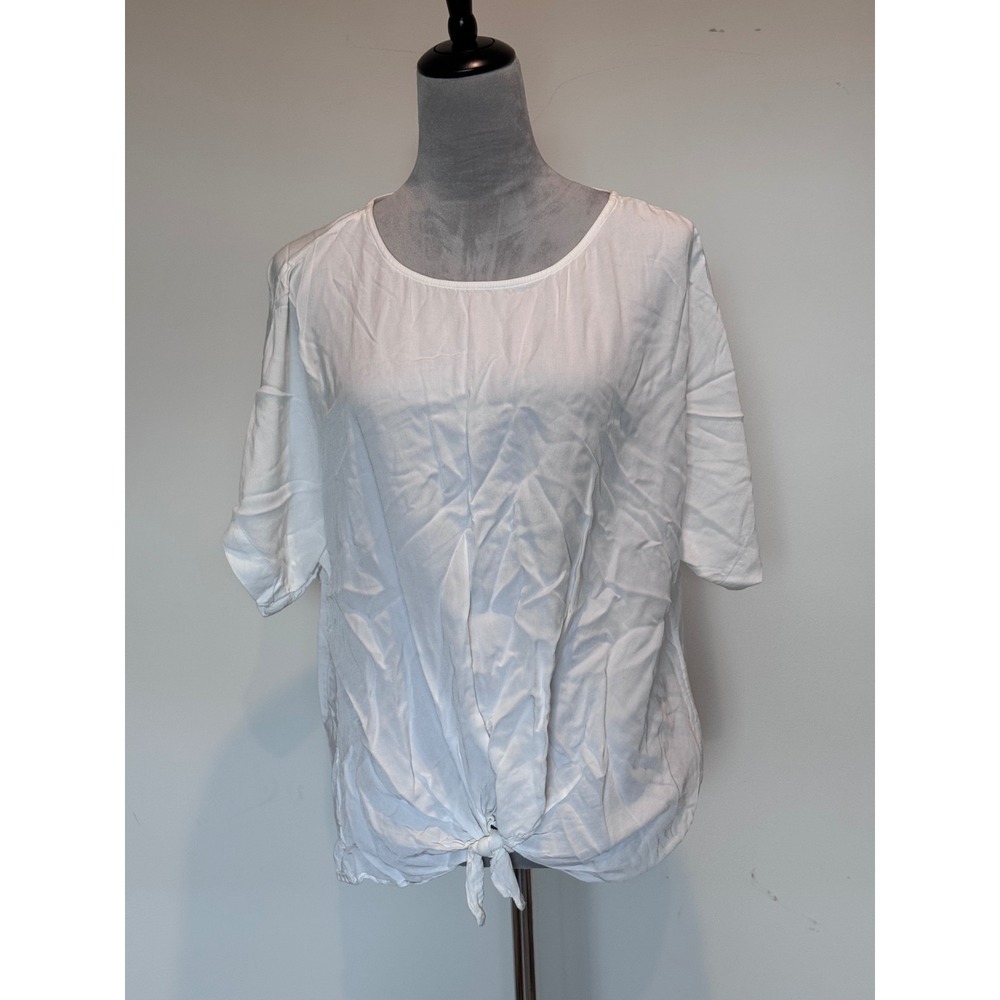 LOFT Outlet Womens White Short Sleeve Front Tie Knot Scoop Neck Blouse Size M